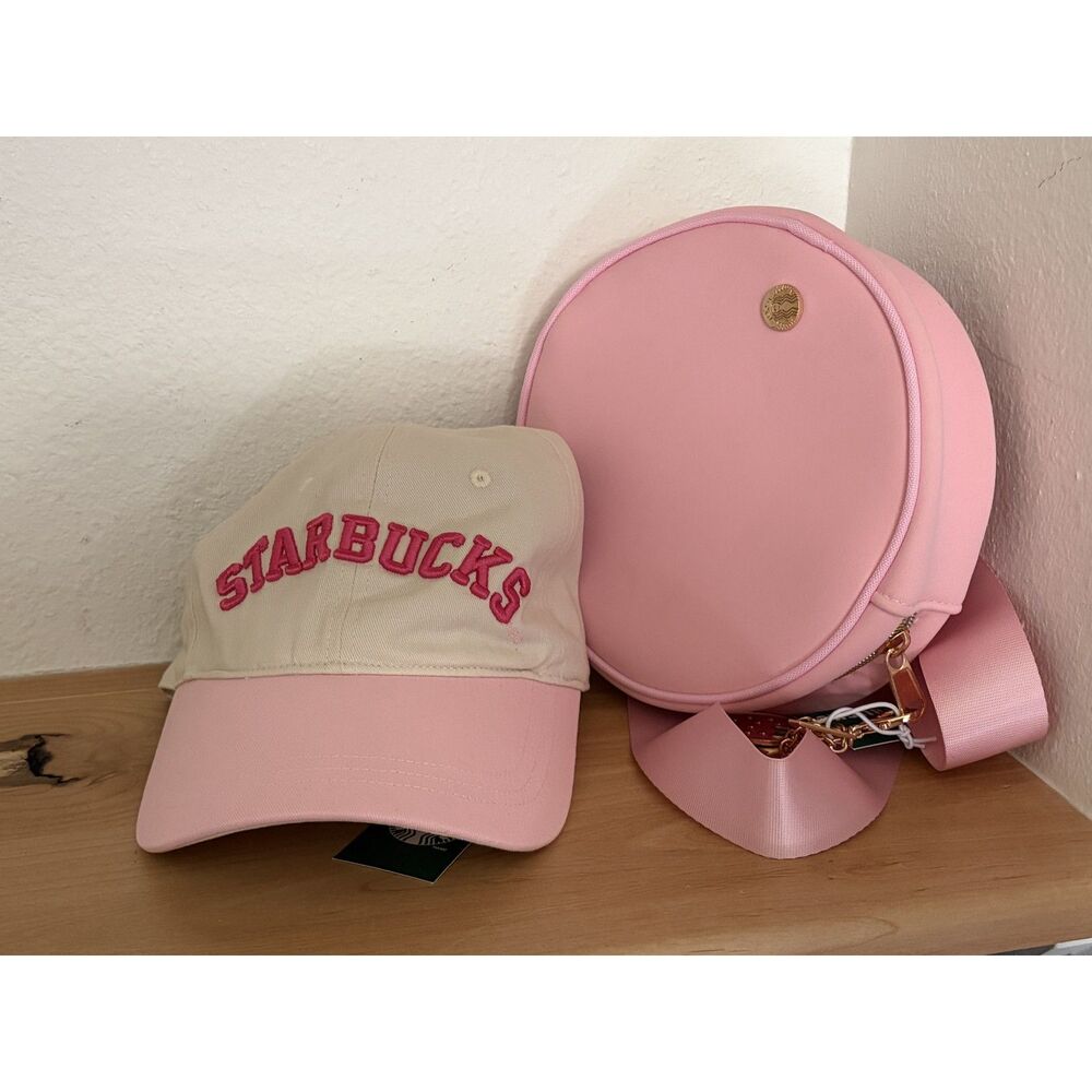 Starbucks Pink Round Crossbody Bag & Pink/White Logo Baseball Cap Bundle NWT